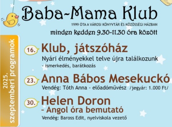 Baba - Mama Klub szeptemberi programjai