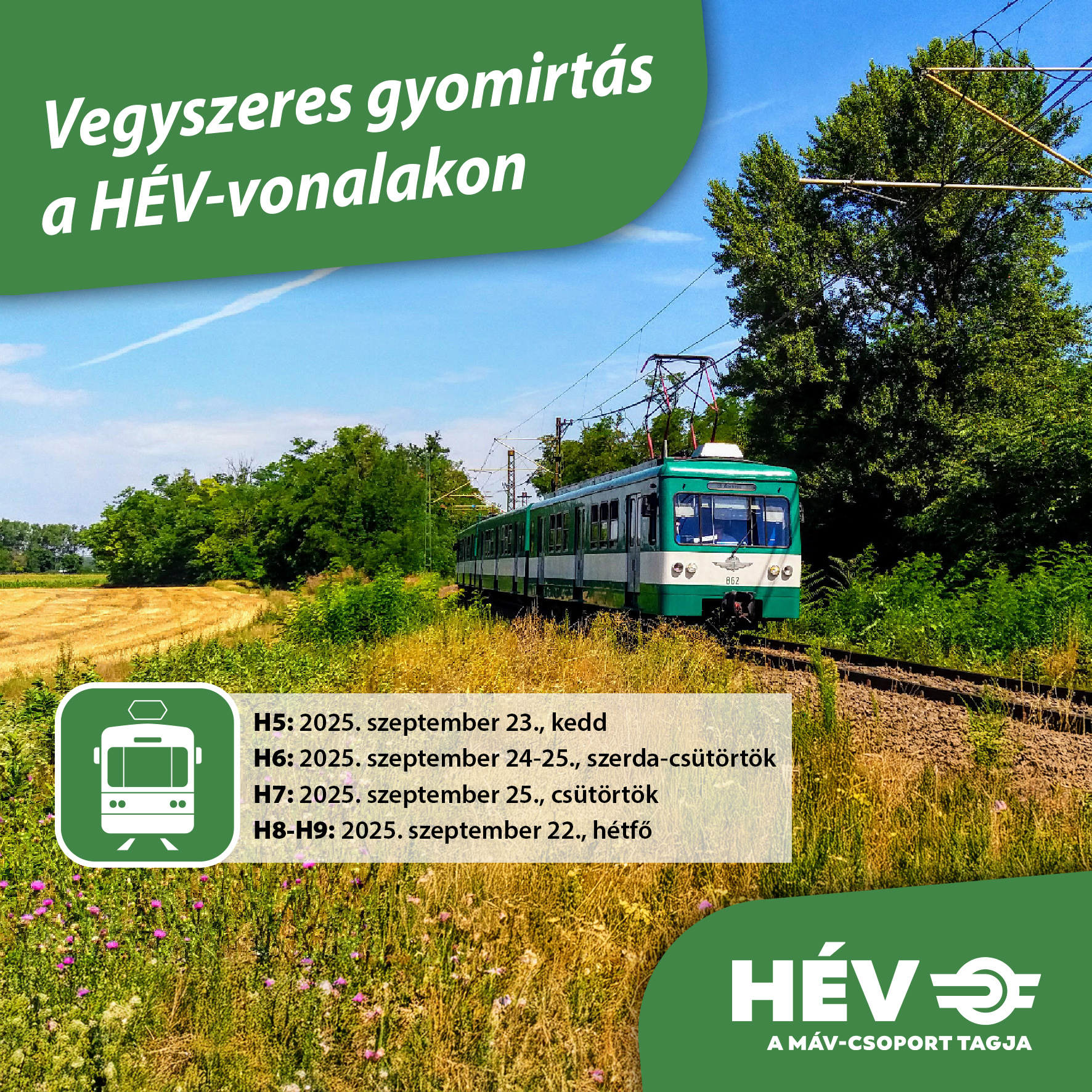 Lakossági tájékoztatás – Vegyszeres gyomirtás a HÉV-vonalak mentén
