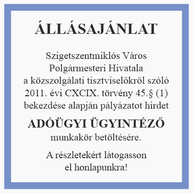 ÁLLÁSPÁLYÁZAT - Adóügyi ügyintéző