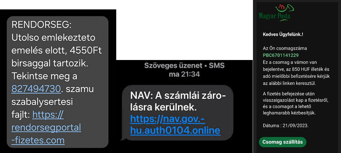 Csaló SMS minták