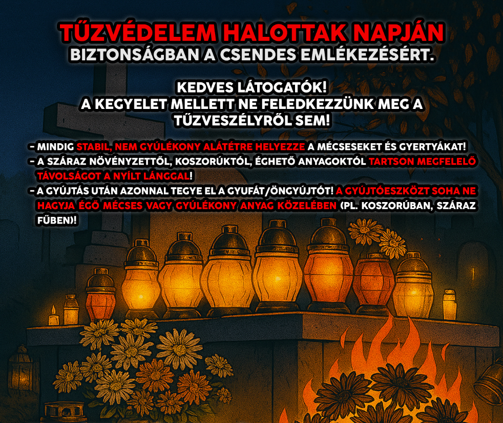 Halottak napi gyertya gyújtások okozta tüzek megelőzésével kapcsolatos tájékoztató