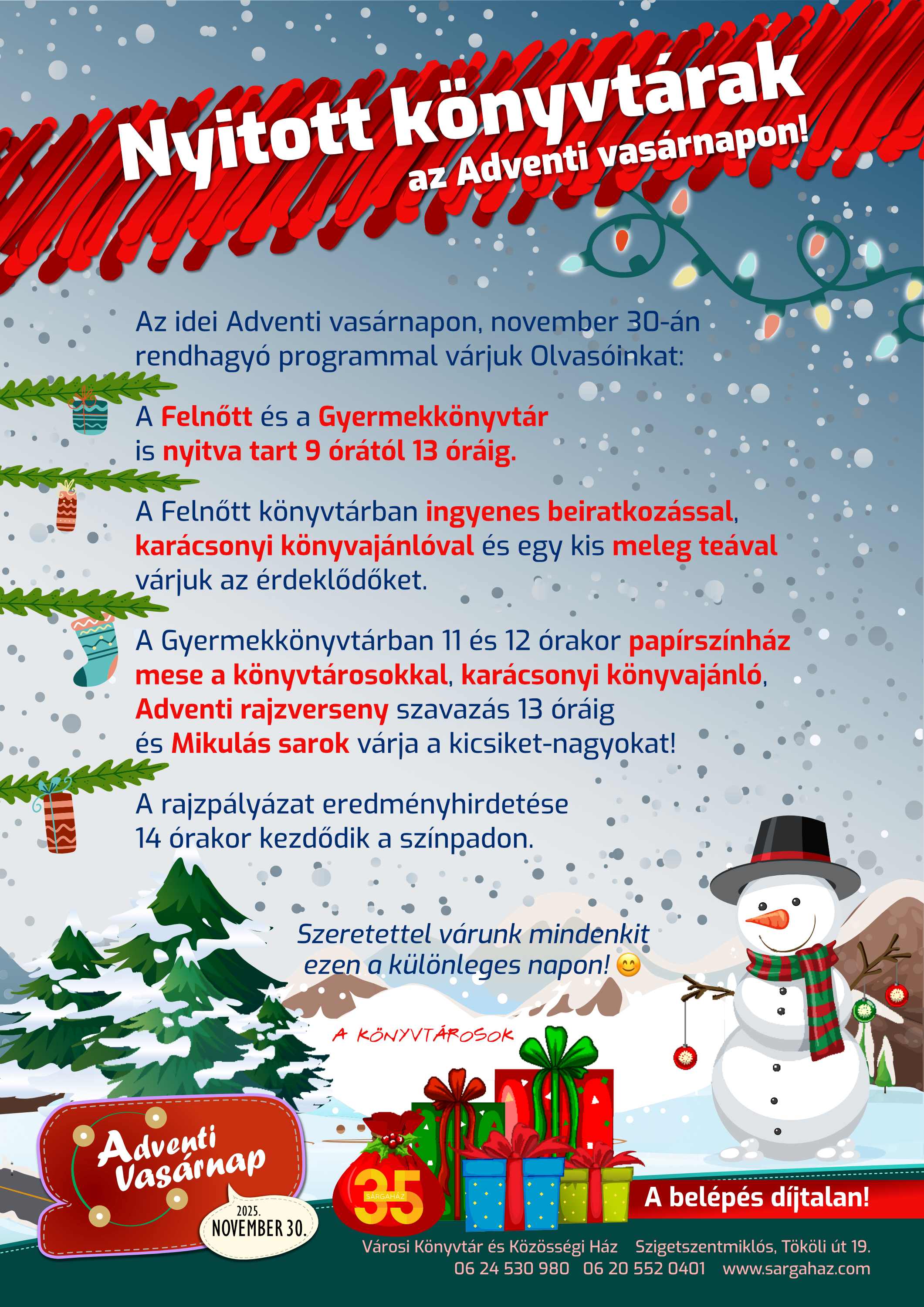 Adventi vasárnap nyitott könyvtár