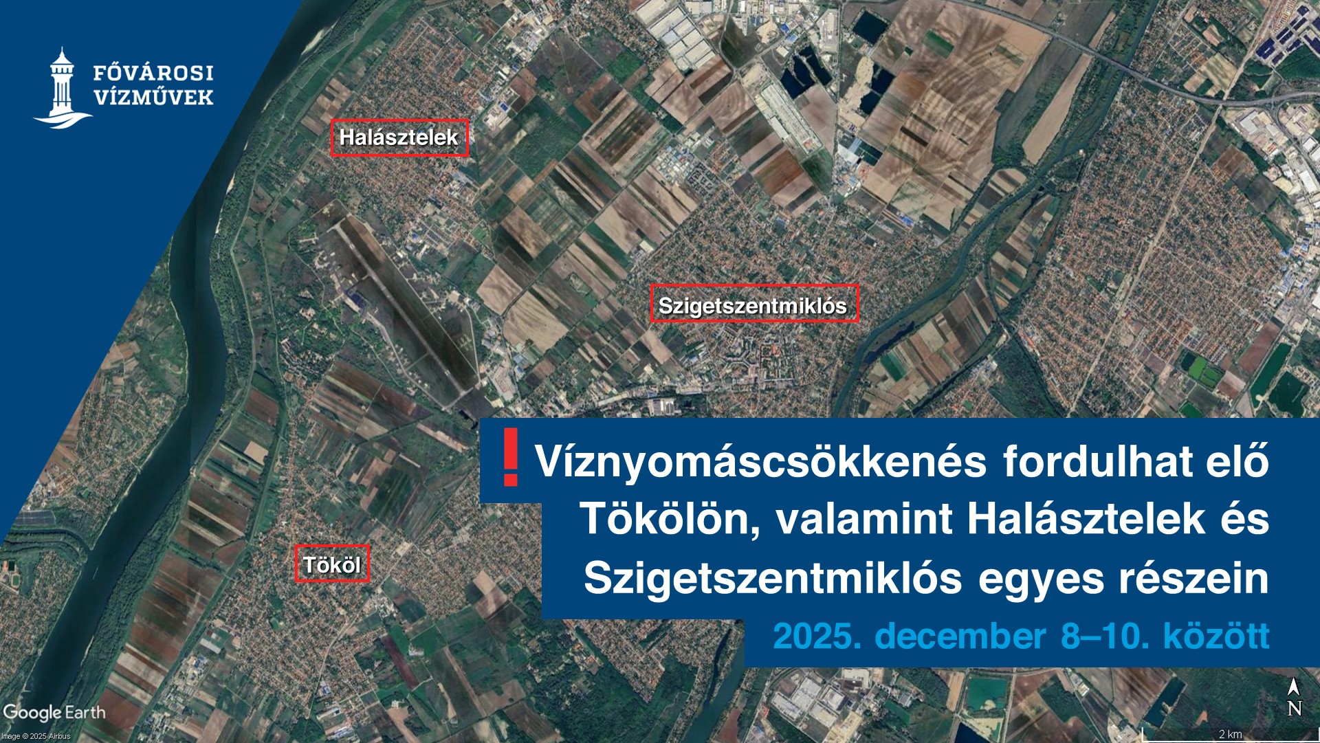 Víznyomáscsökkenésre kell számítani Tökölön, valamint Halásztelek és Szigetszentmiklós egyes részein december 8. és 10. között