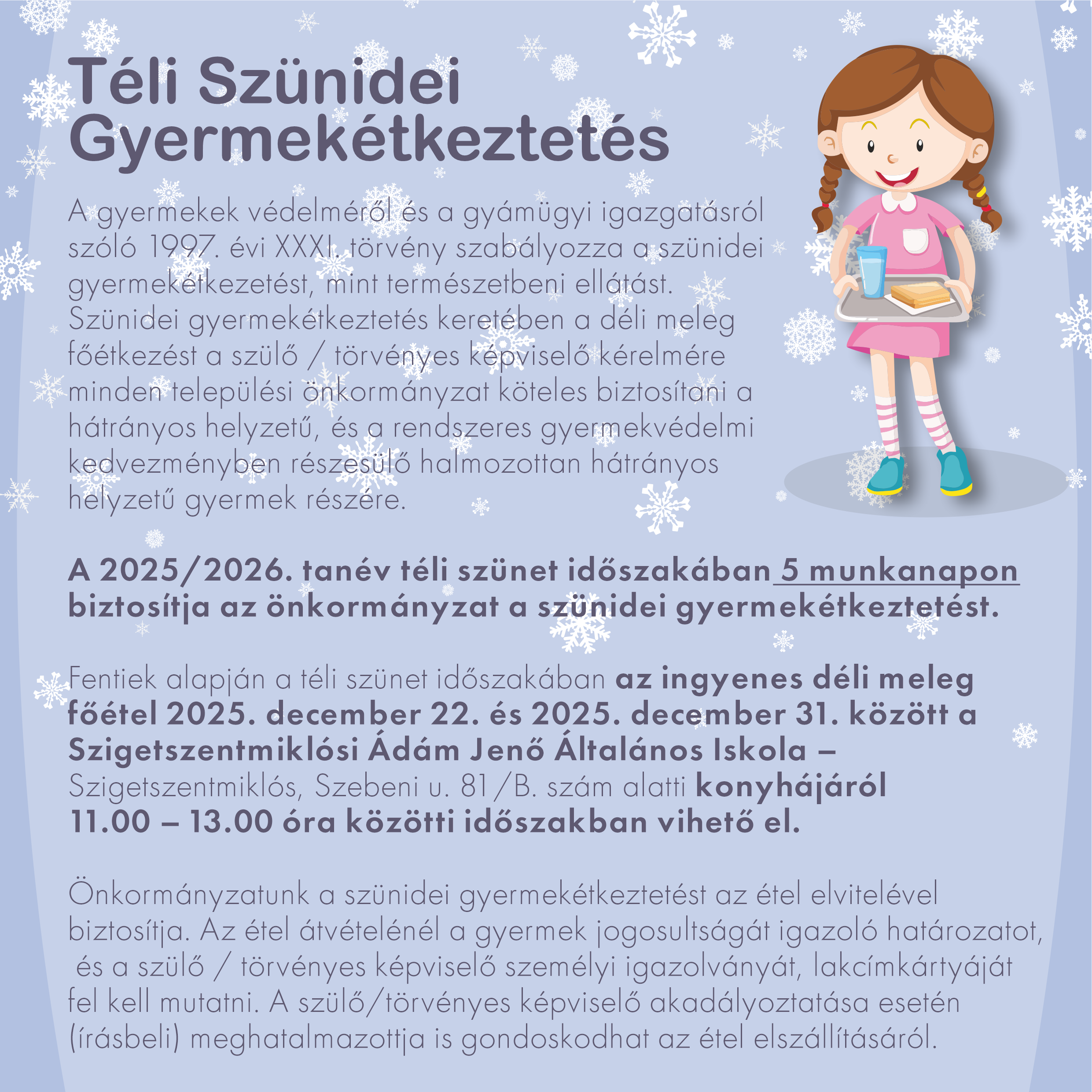 Téli gyermekétkeztetés hirdetmény