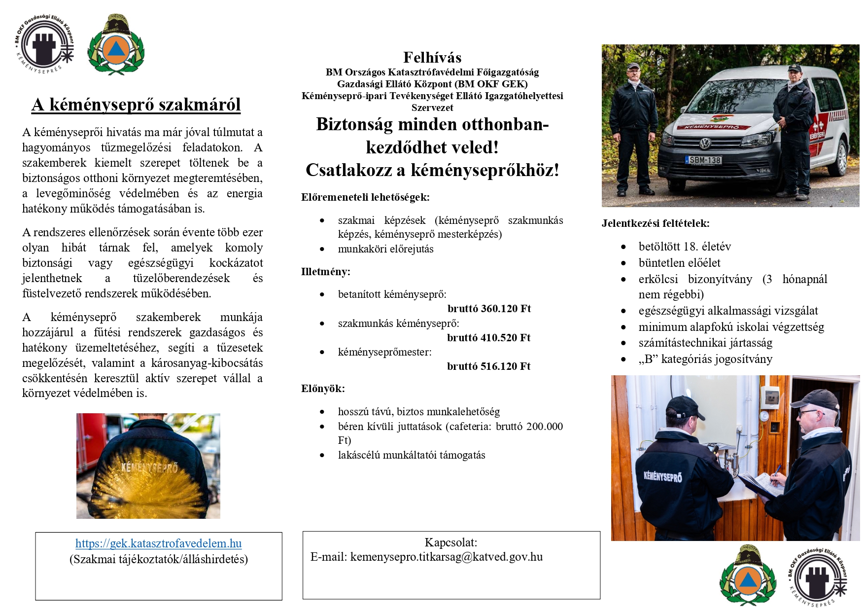 Álláshirdetés - kéményseprőmester, kéményseprő szakmunkás, kéményseprő betanított munkás