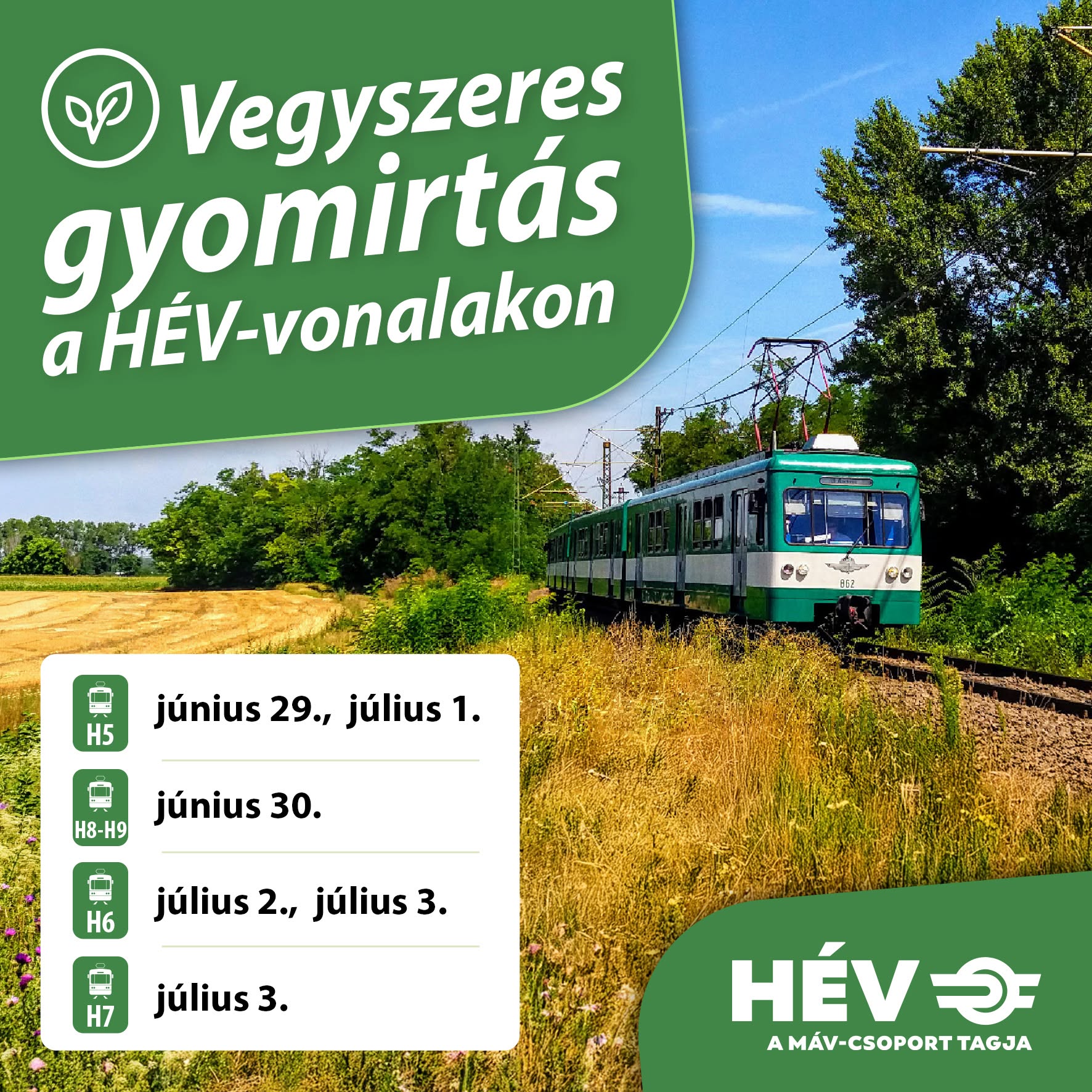 Tájékoztatás vegyszeres gyomirtásról a HÉV-vonal mentén 
