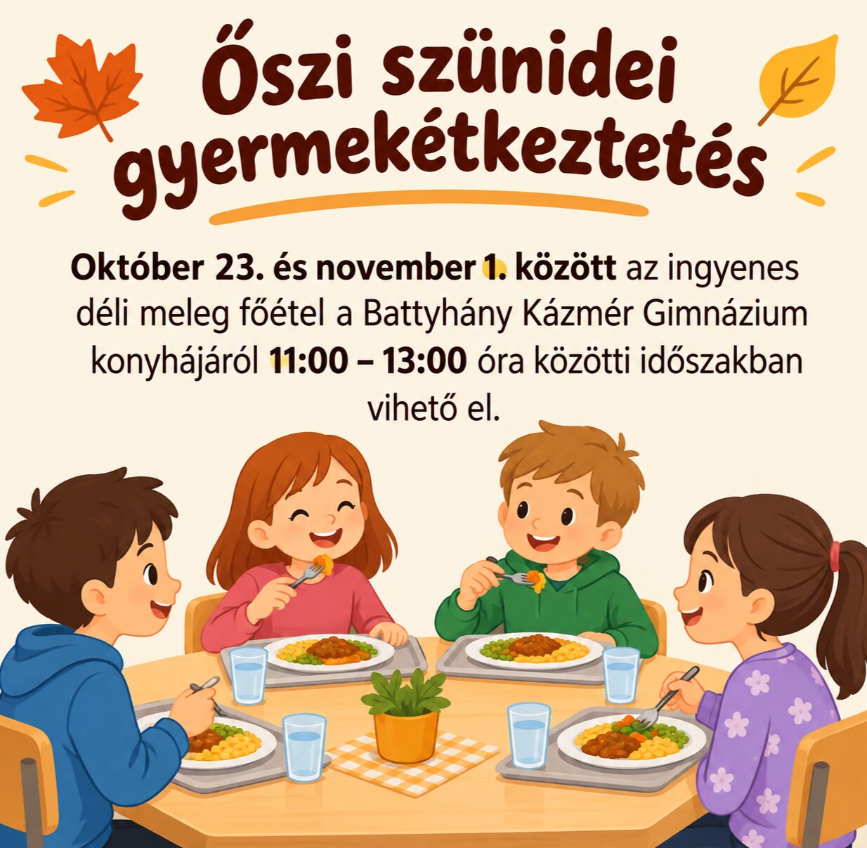 Őszi szünidei gyermekétkeztetés