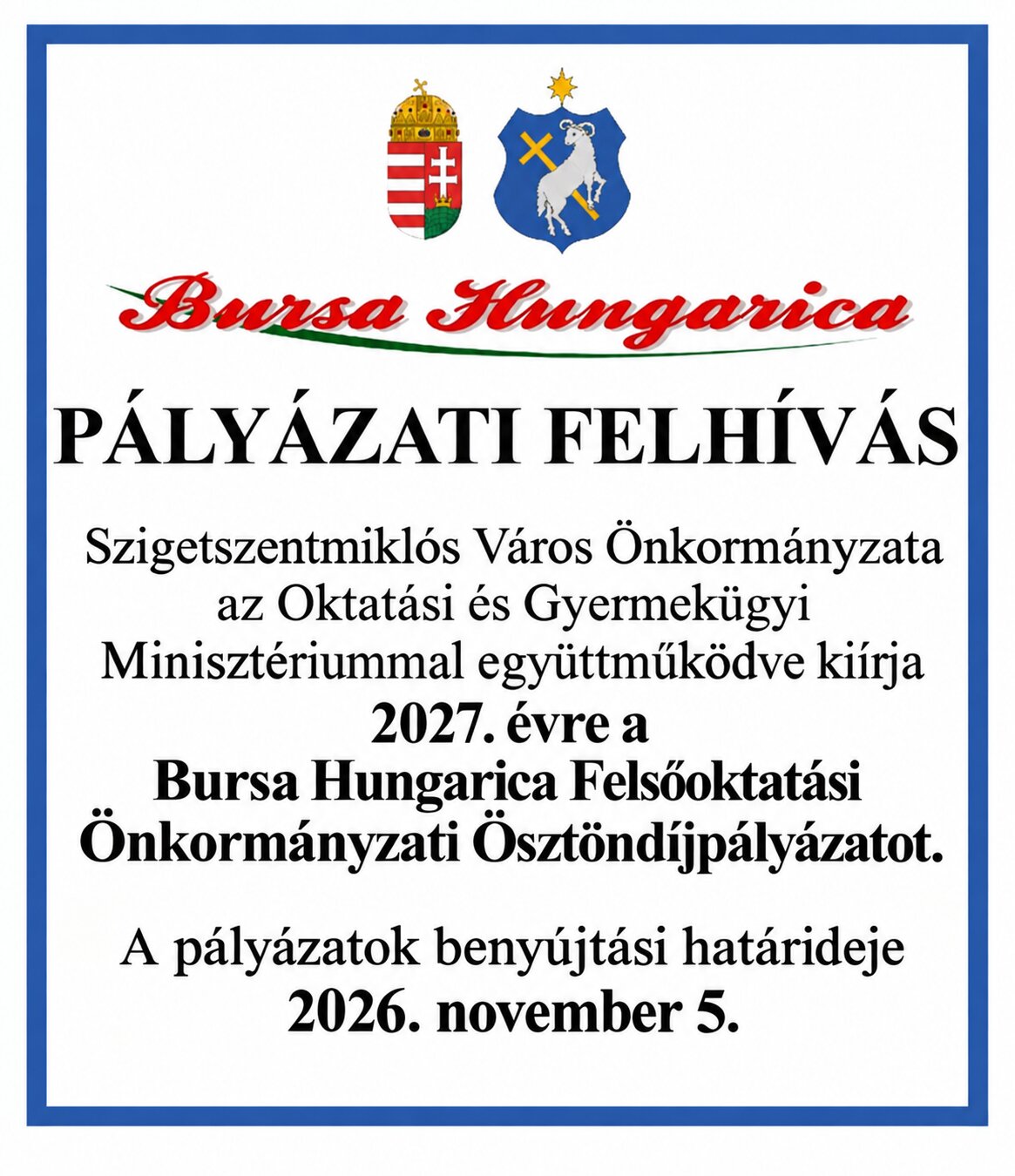 Bursa Hungarica Felsőoktatási Önkormányzati Ösztöndíjpályázat 2027. évre