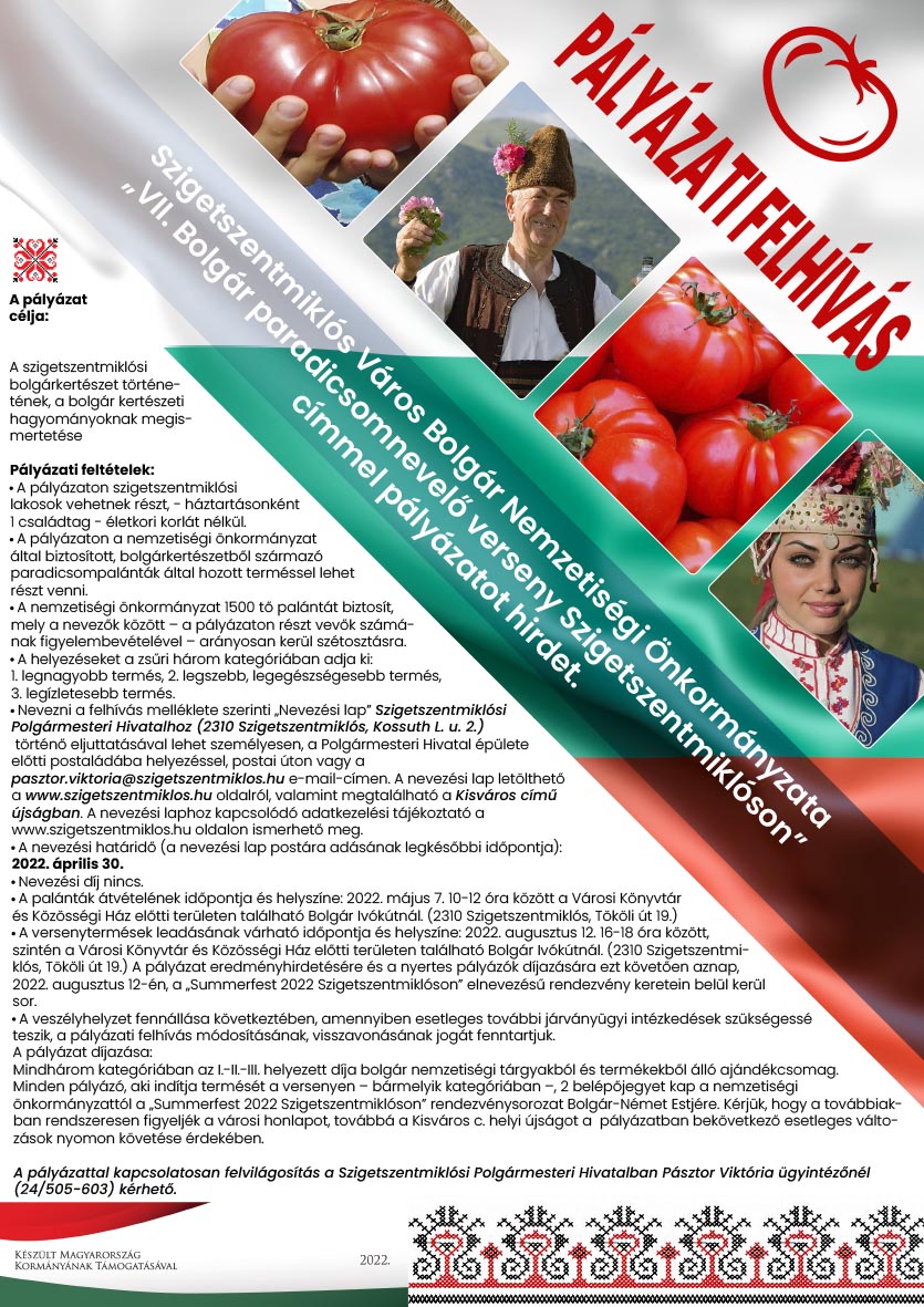 VII. Bolgár paradicsomnevelő verseny Szigetszentmiklóson - Pályázati felhívás