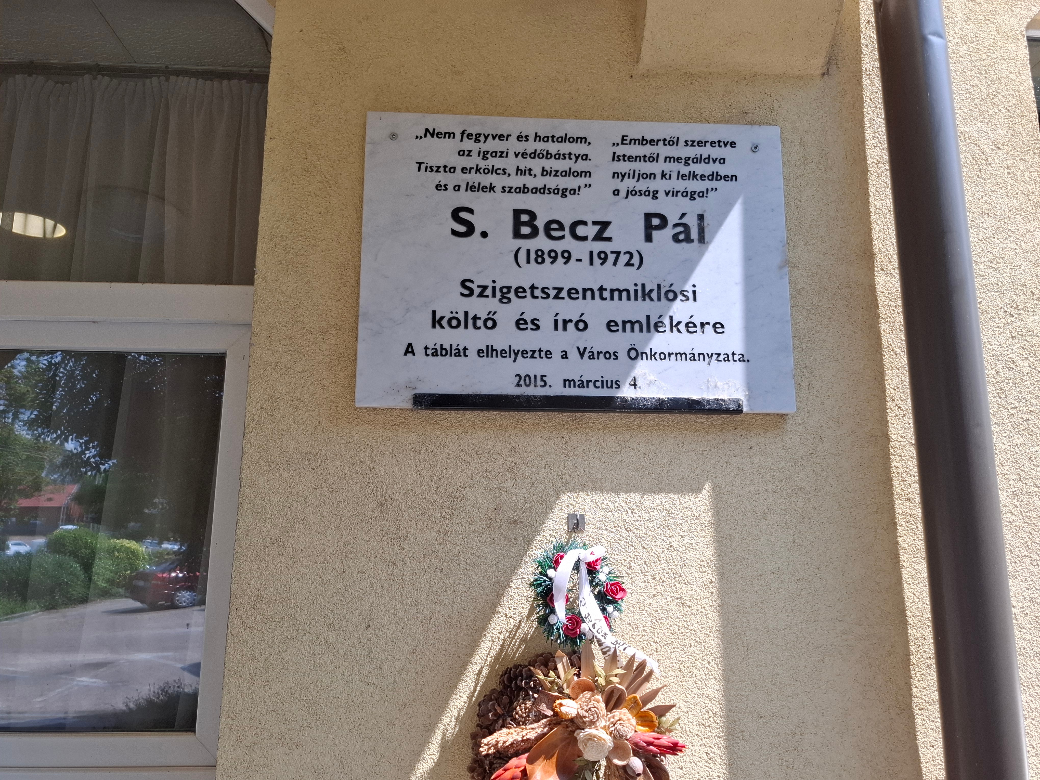 S. Becz Pál emléktábla