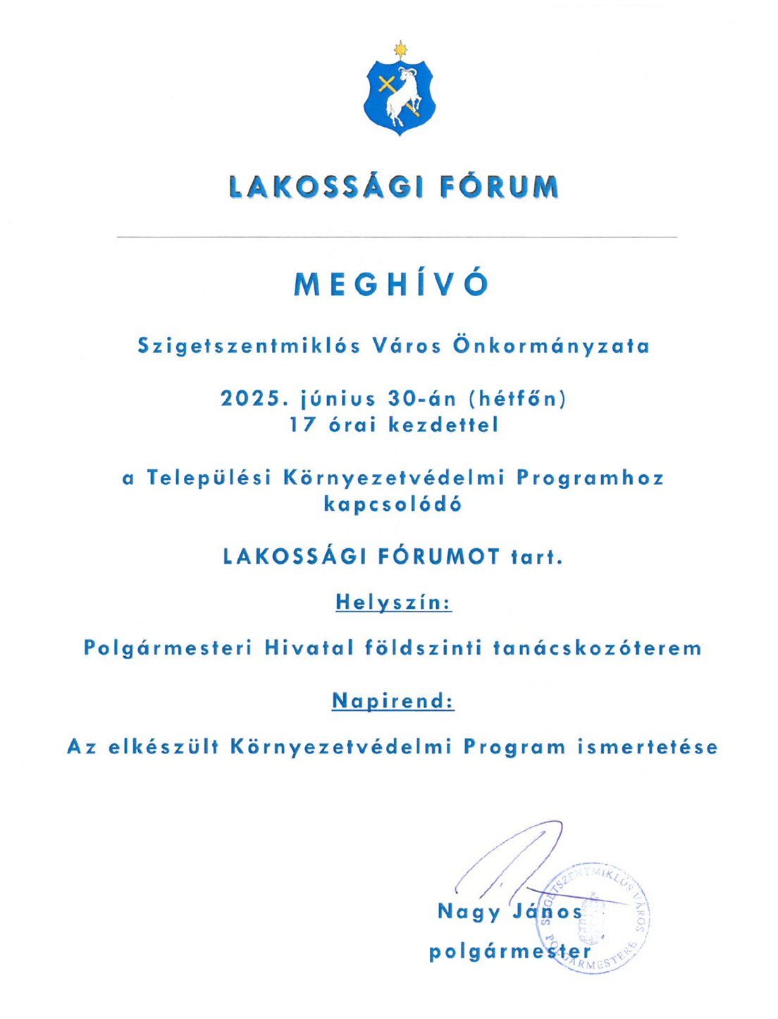 Környezetvédelmi lakossági fórum meghívó